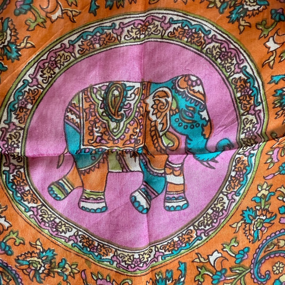 Colorful Sheer Silk Elephant Print Scarf